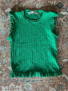 Zara Emerald Green Ribbed Ruffle Tank